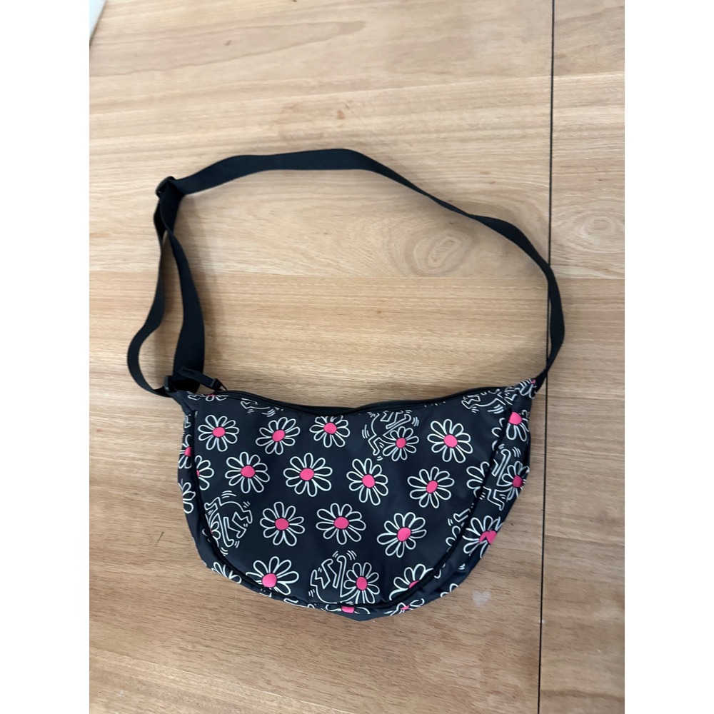 Uniqlo Keith Haring Round Mini Shoulder Bag Floral Black Crossbody 460628